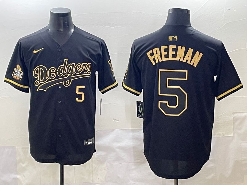 Men 2025 Los Angeles Dodgers #5 Freeman Black Gold Five generations Nike MLB Jersey style 2
